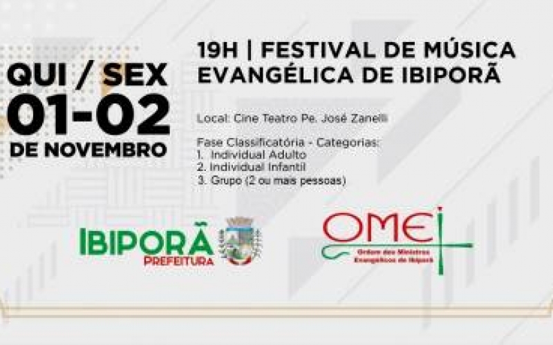 Inscrições para o 1º Festival de Música Evangélica de Ibiporã