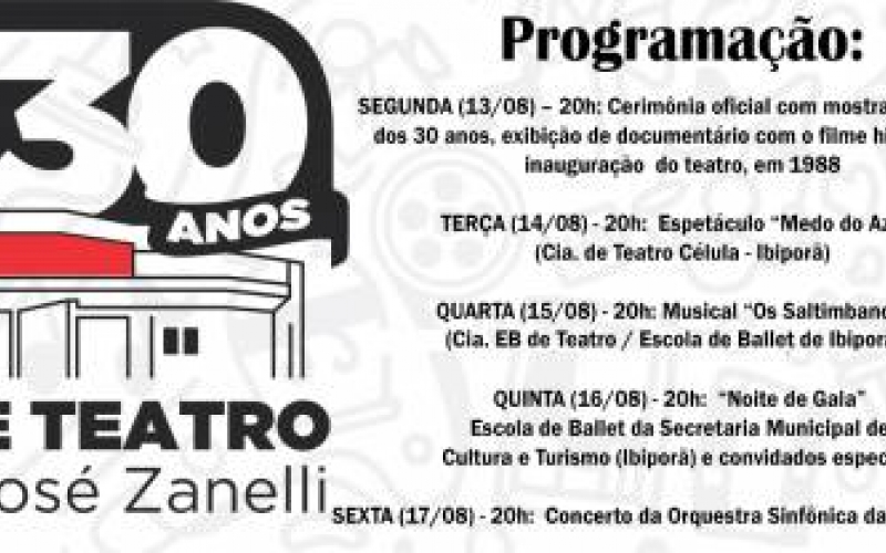 Programação dos 30 anos do Cine Teatro 