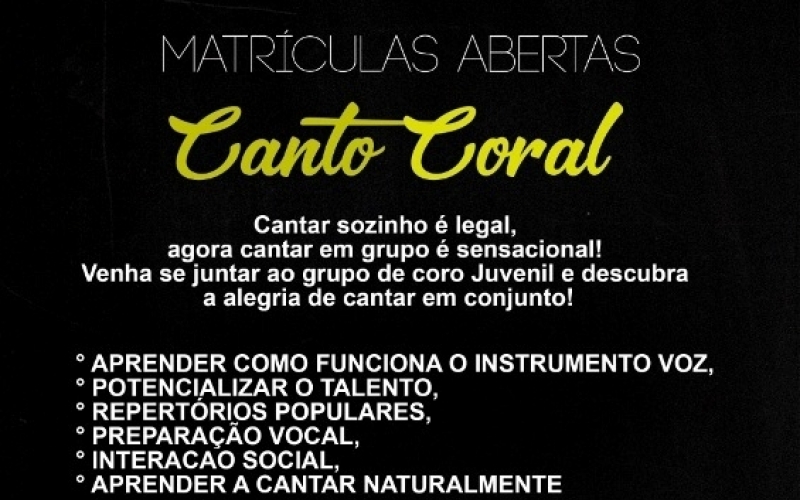 Matrículas abertas para os cursos de canto coral e canto livre